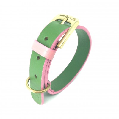 'SMILE AT ME' dog collar green/pink, danish design
