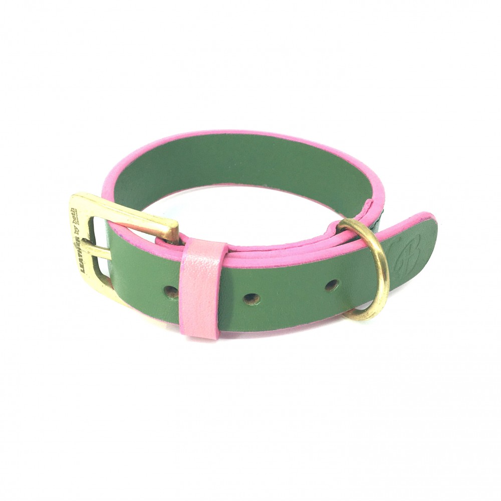 'SMILE AT ME' dog collar green/pink, danish design