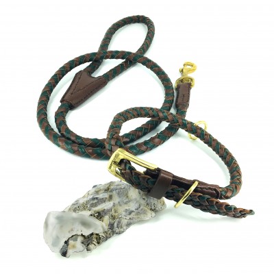 Maxiflet Hundehalsband Cognac/Darkgreen, dänisches Design