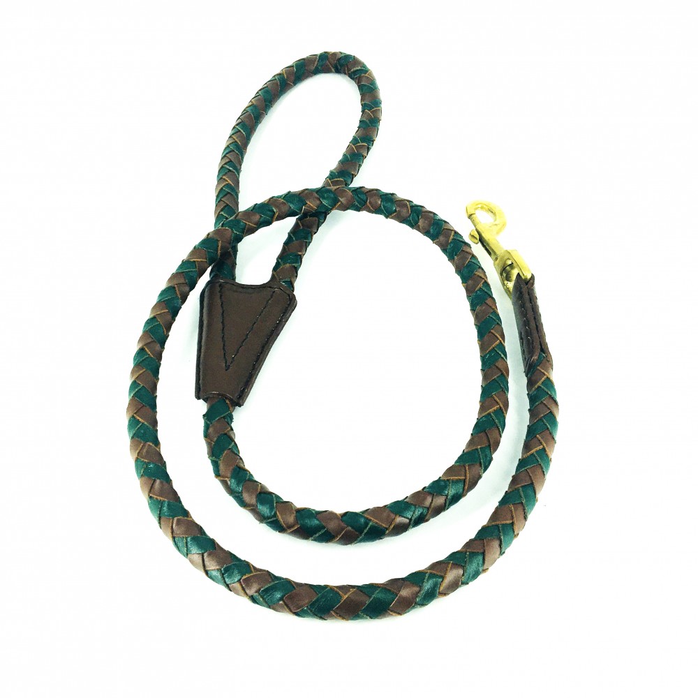 MAXIFLET hundeline, cognac/mosgrøn læder, dansk design