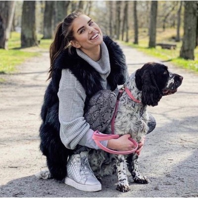 'SMILE AT ME' hundehalsbånd, pink/brun