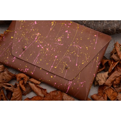 Kuvert Cover aus Kerne-Leder, Pink & Gelb Design