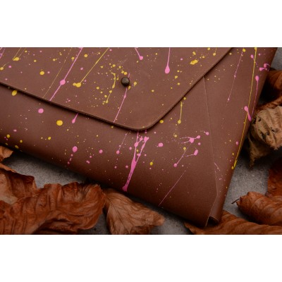 Envelope cover core leather, pink & yellow design