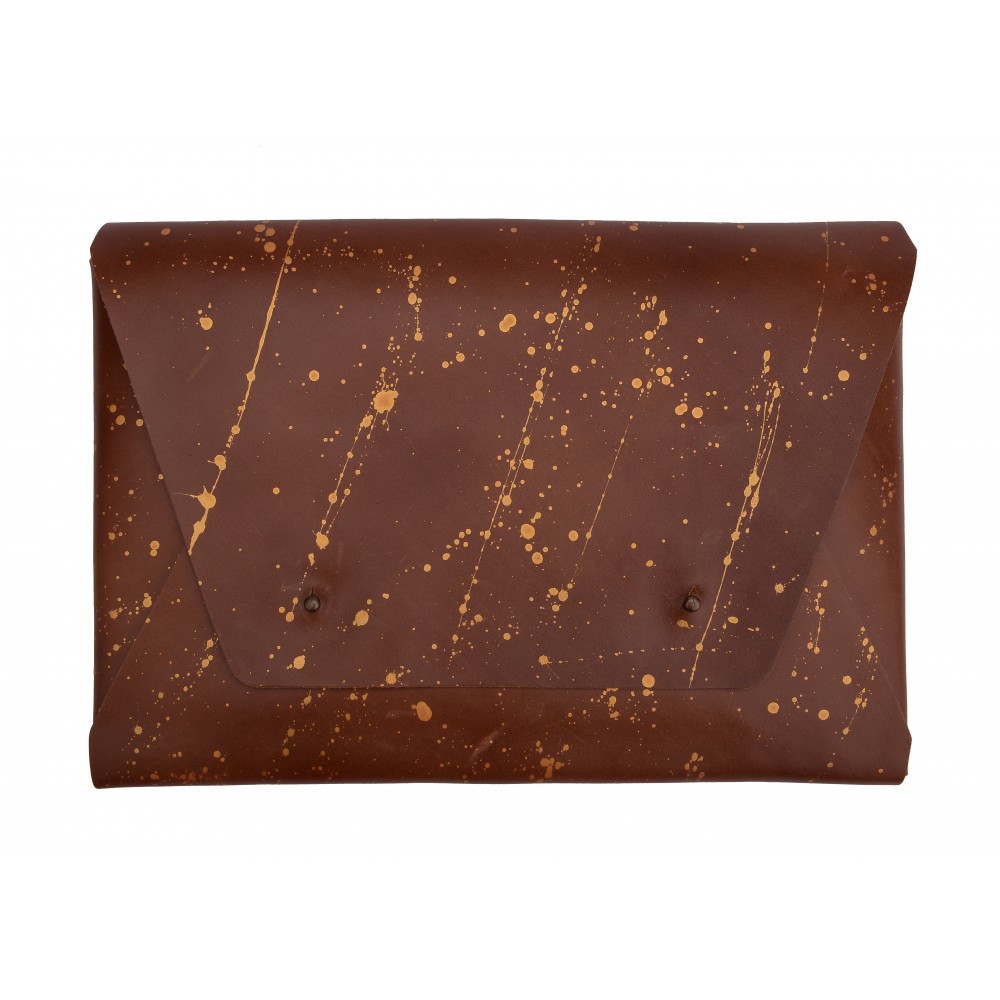 Laptop-cover i kernelæder, guld, dansk design