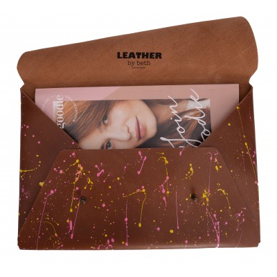 Kuvert Cover aus Kerne-Leder, Pink & Gelb Design