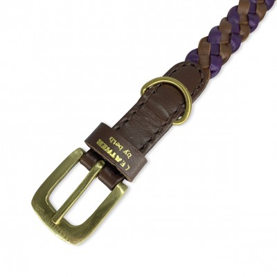 Miniflet dog collar cognac/purple, danish design