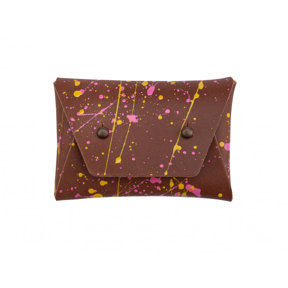 Kortpung i kernelæder, pink & gul, dansk design