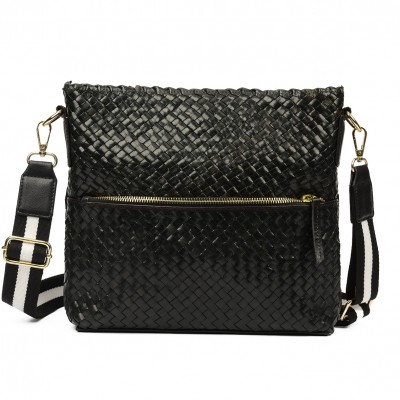 India crossover/crossbody bag, black leather