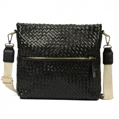 India Crossover/Crossbody, Schwarzes Leder