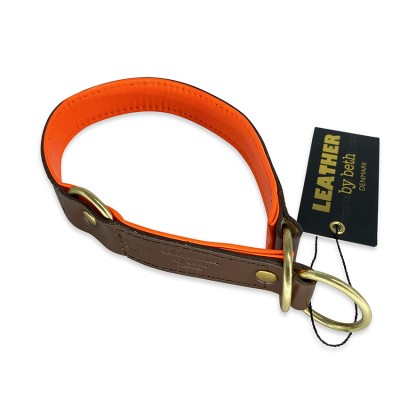Glidehalsbånd, cognac/orange læder