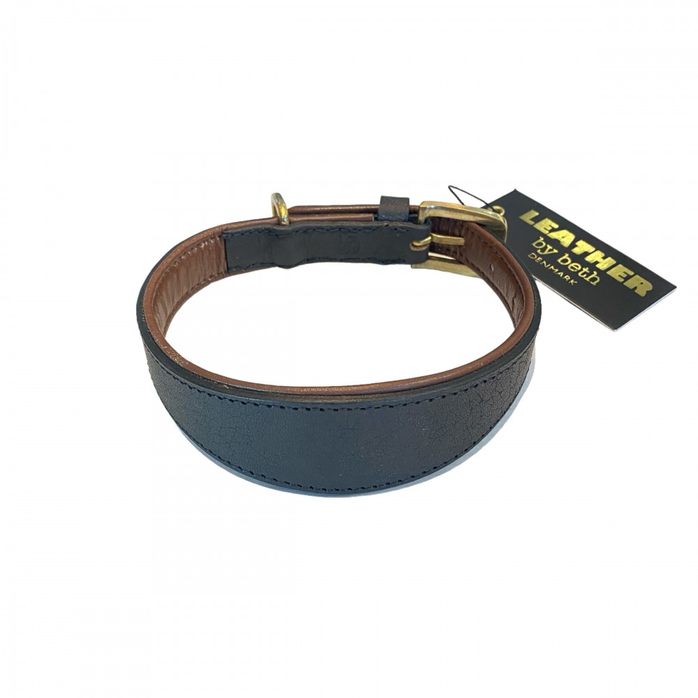 Sighthound dog collar, black/cognac, danish design