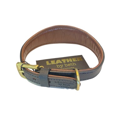 Sighthound dog collar, black/cognac, danish design