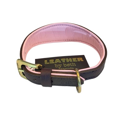 Sighthound dog collar brown/pink, danish design
