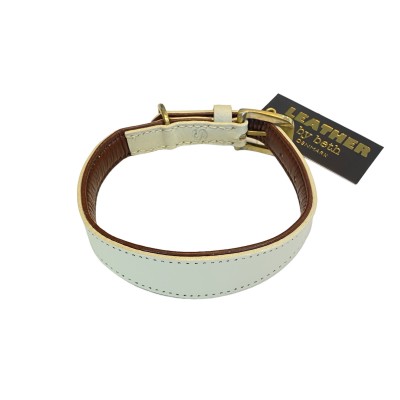 MYNDE hundehalsbånd, créme/cognac læder