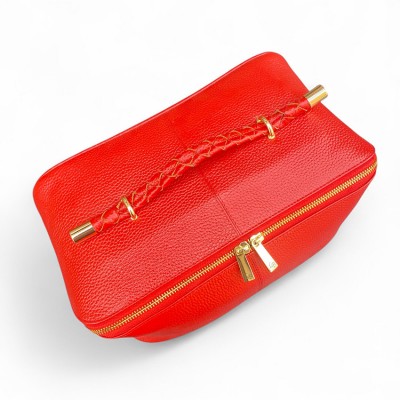 Hilton Toilettentasche, rotes Cashmere Grain Leder