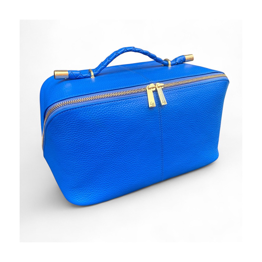 Hilton Toilettentasche, blaues Cashmere Grain Leder