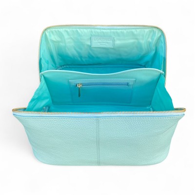 Hilton Toilettaske, turkis Cashmere Grain leather