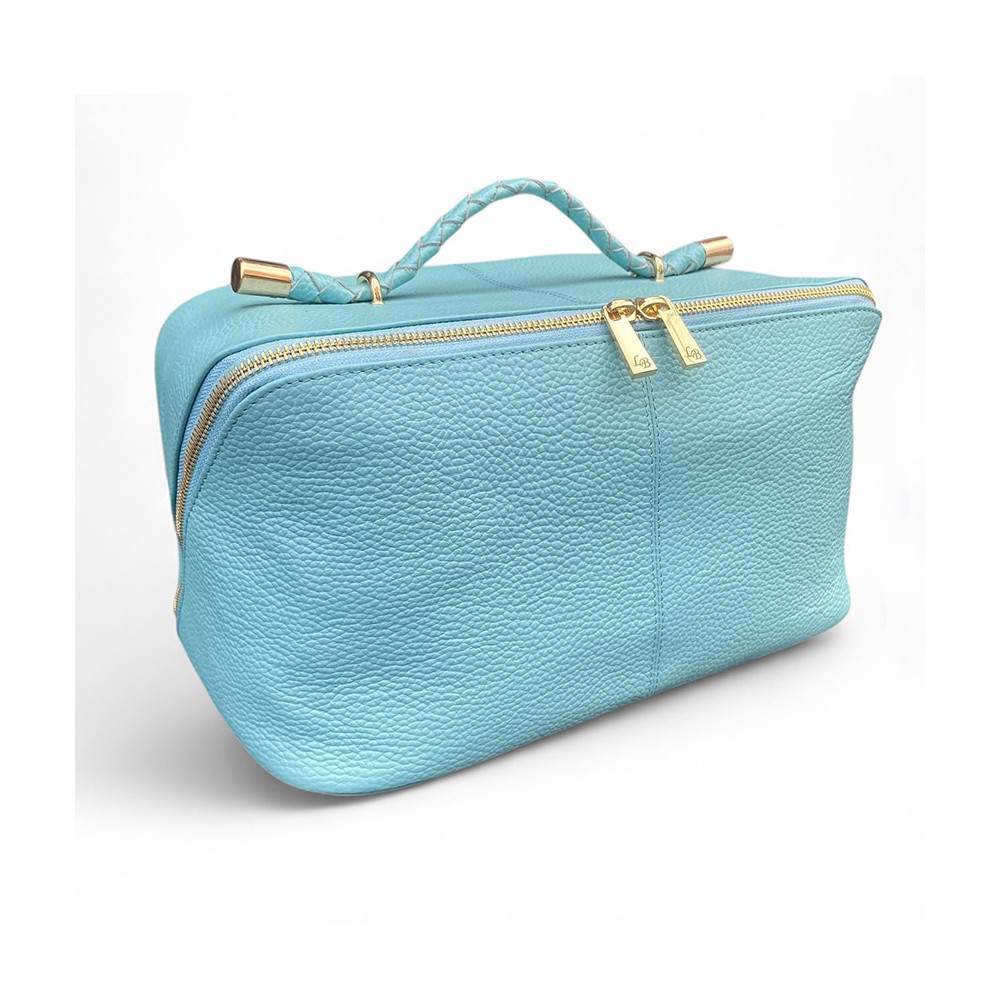 Hilton Toilettaske, turkis Cashmere Grain leather