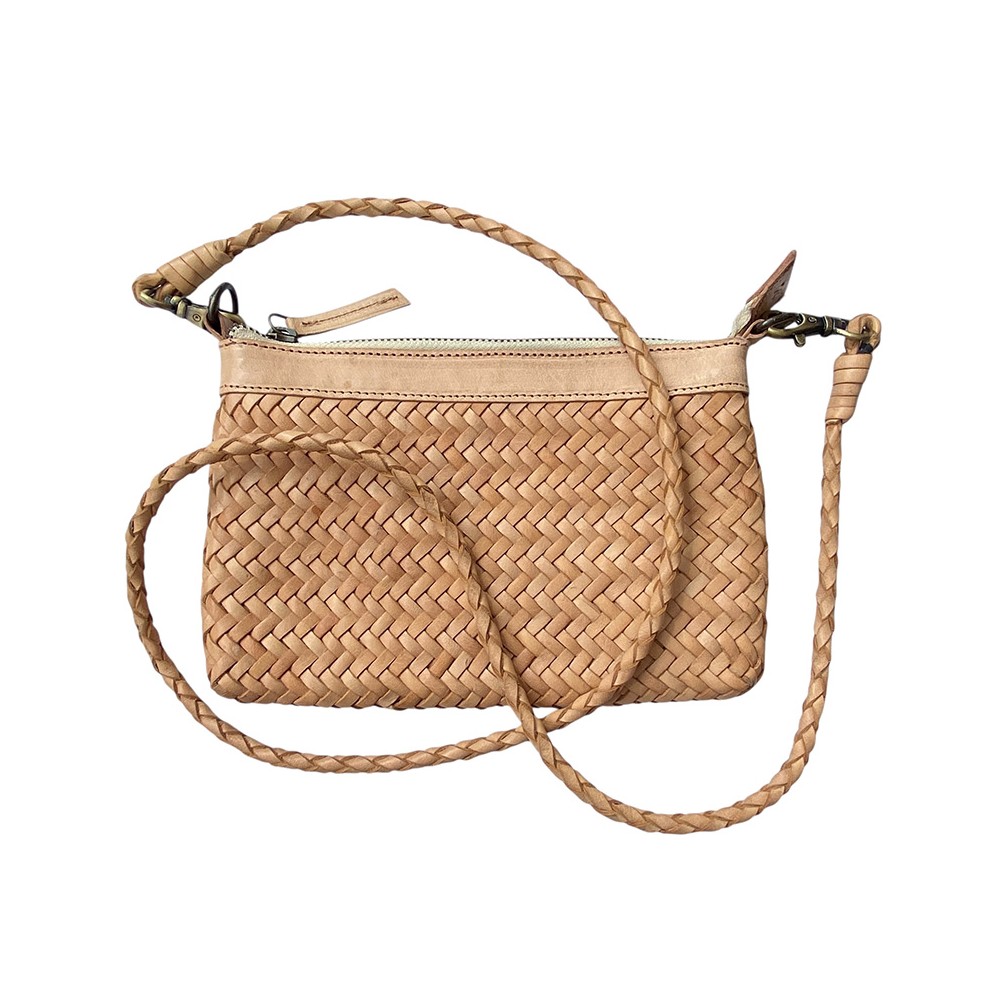 India Clutch Handtasche, Creme Leder